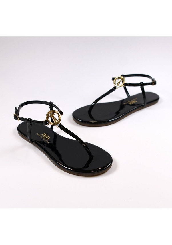 Resim Kadın Rugan Siyah Parmak Arası Tokalı Sandalet Rugan Siyah 