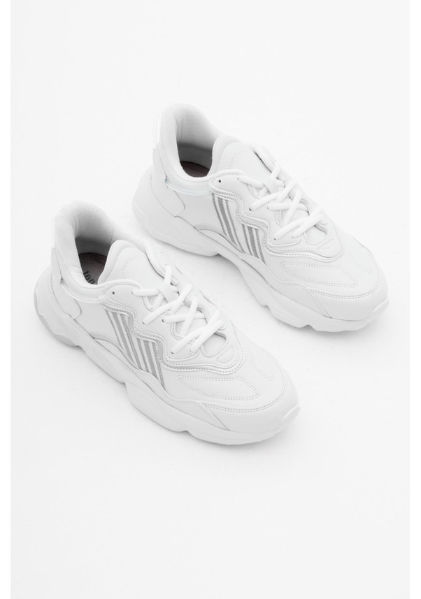 Resim Rahat Kalıp Yüksek Taban Şeritli Bağcıklı Unisex Beyaz Cilt Spor Ayakkabı Tb248-0 Beyaz Cilt 