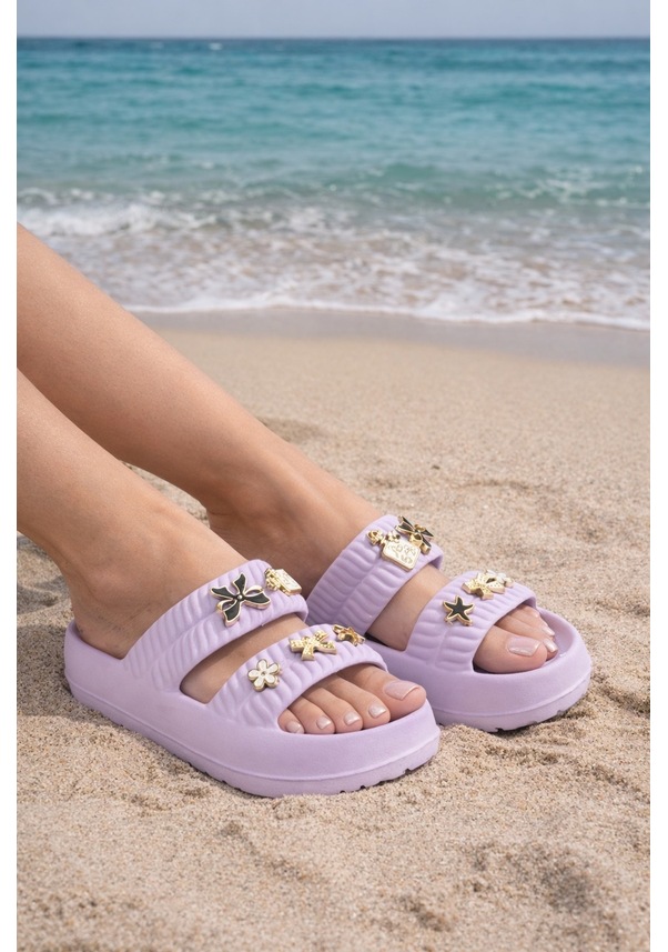Resim Kadın Taşlı Şık, Rahat, Konforlu Eva Terlik Lila 