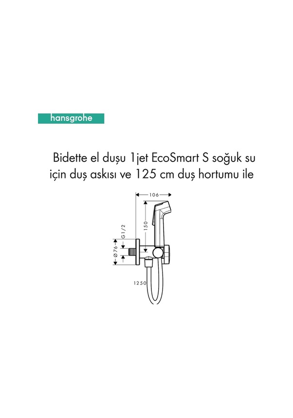 Resim Bidette El Duşu / Taharet Duşu 1jet Ecosmart Duş Askısı Ve 125 Cm Duş Hortumu İle 29230000 Diğer 