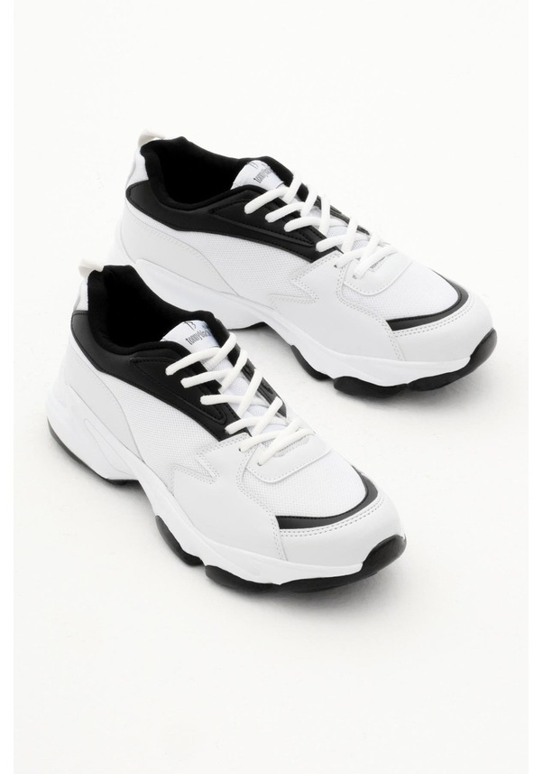 Resim Rahat Kalıp Yüksek Taban Bağcıklı Unisex Beyaz Siyah File Spor Ayakkabı Zyp-0 Beyaz Siyah File 