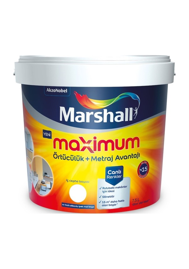 Marshall Maximum Silinebilir Duvar Boyası 15Lt Kumbeji+Damla Süpe Marshall Maximum Silinebilir Duvar Boyası 15Lt Kumbeji+Damla Süpe