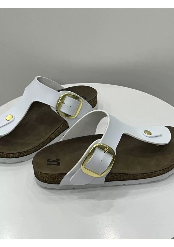 Resim Gema Kadın Parmak Arası Beyaz Terlik Yeni Sezon Beyaz 