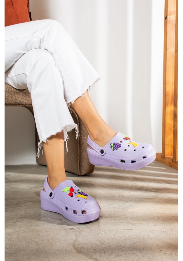 Resim Novelido Yüksek Taban Siyah - Beyaz - Pembe Kadın Sabo Terlik Masaj Tabanlı Hafif Meyveli 251 Lila 