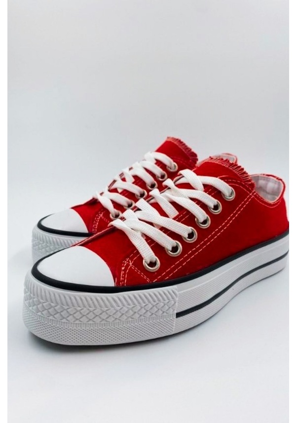 Resim Skywalk Keten Kırmızı Yüksek Taban Sneaker Spor Ayakkabı Kırmızı 