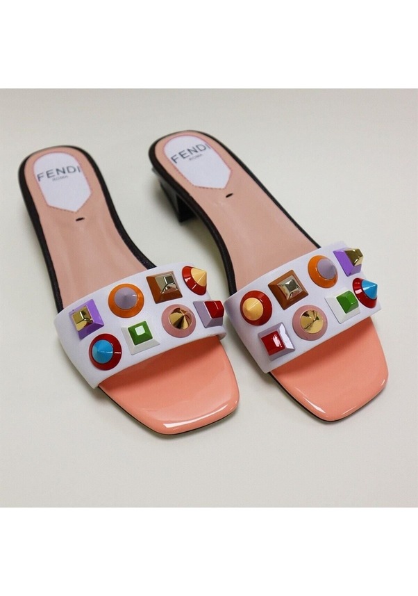 Resim Taş Detaylı Kadın Terlik Fendi 8r6507-86 Pembe 