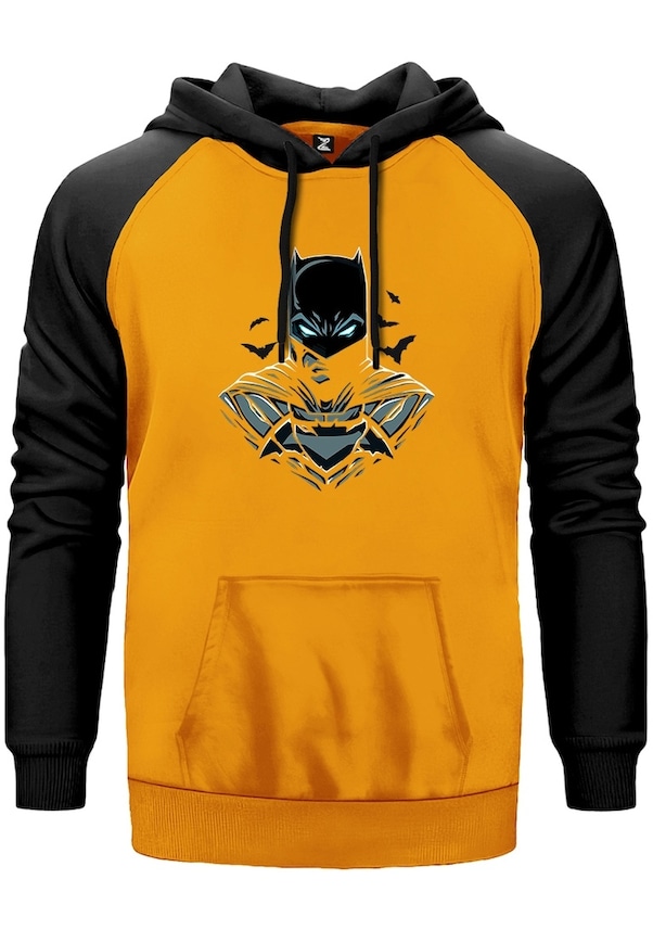 Batman Head Sarı Reglan Kol Kapşonlu Sweatshirt Sarı (551880040) Fiyatları  ve Özellikleri