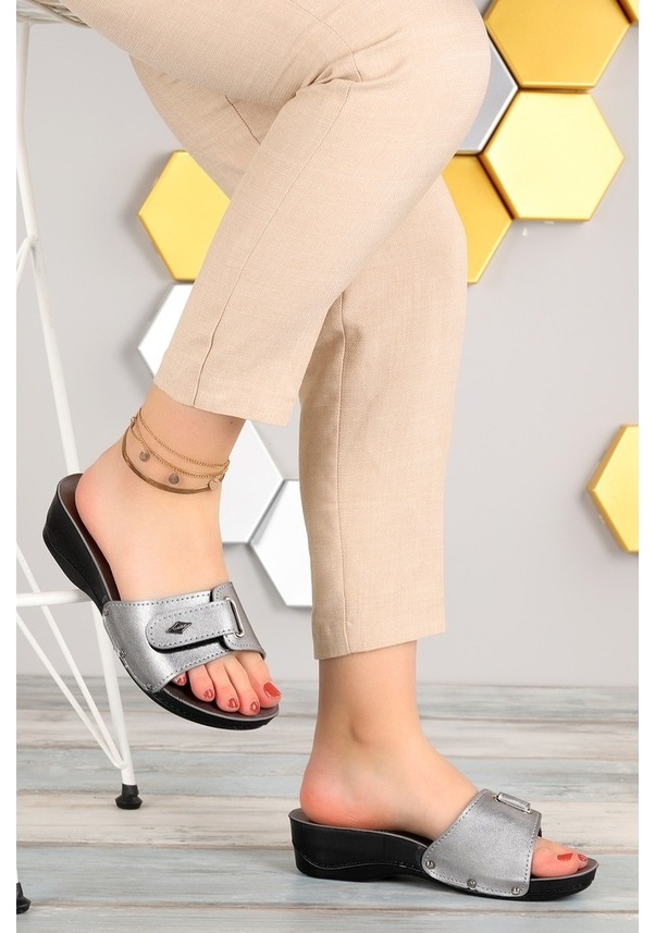 Resim Woggo Ary 68-787 Günlük 4 Cm Topuk Jelli Kadın Terlik Kurşun 