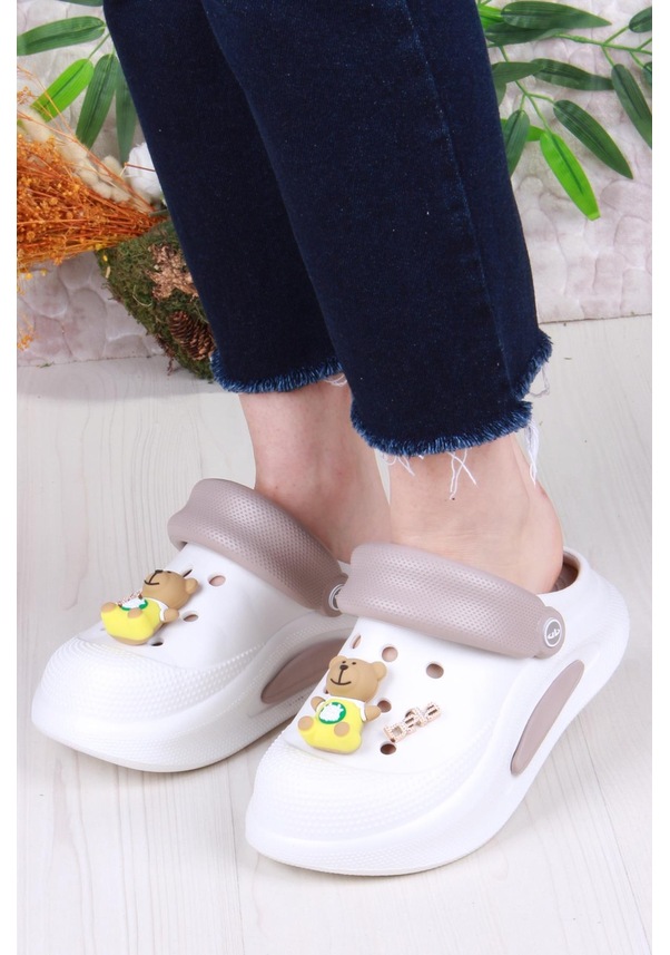 Resim Fort E468 Bella Beyaz Camel Eva Malzeme Sabo Doktor Medikal Aşçı Günlük Burnu Kapalı Terlik Beyaz 