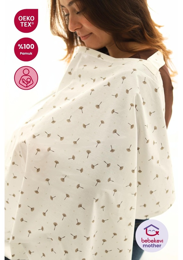 Resim %100 Pamuk Eoko-tex Sertifikalı Poplin Emzirme Önlüğü Bej Desenli Emzirme Önlüğü 