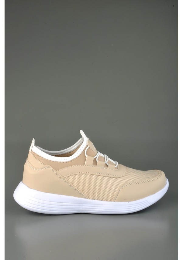 Resim Unisex Kaliteli Taban Ortopedik Bağcık Görünümlü Streç Krem Spor Ayakkabı Jazz Krem 