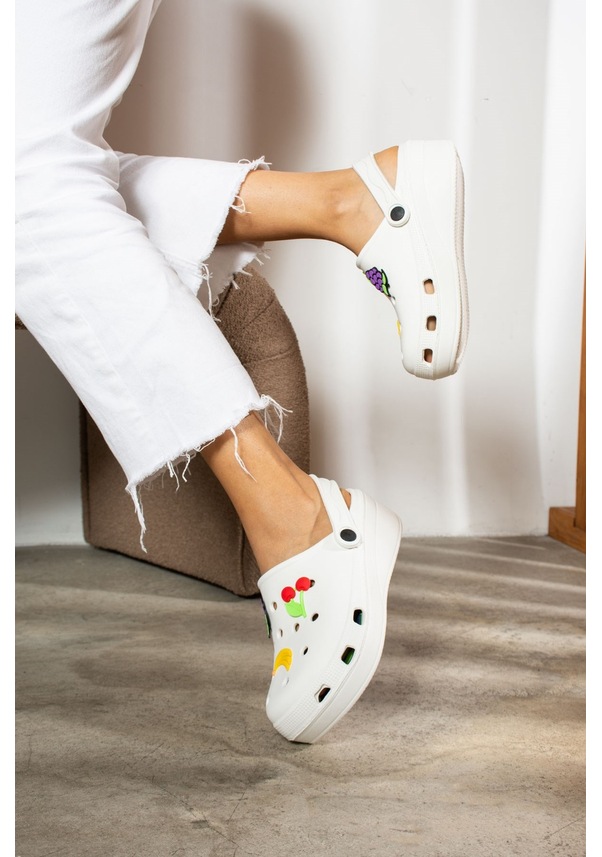 Resim Novelido Yüksek Taban Siyah - Beyaz - Pembe Kadın Sabo Terlik Masaj Tabanlı Hafif Meyveli 251 Beyaz 