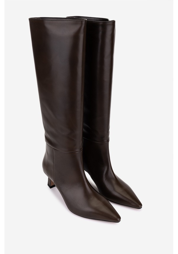 Resim Valmenti Kadın Hakiki Deri Kahverengi Topuklu Çizme 1154 1655 Bn Czm Sk25-26 Caffe Kahverengi 