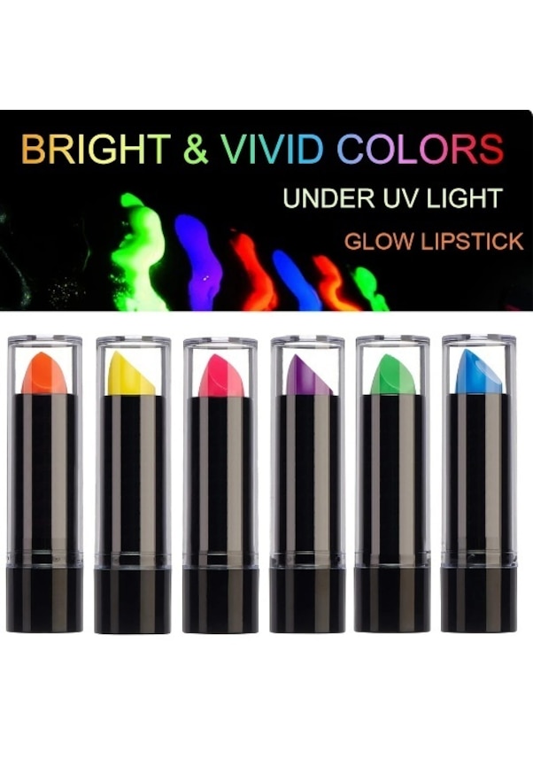 Resim Karanlıkta Parlayan Yanan Uv Neon Ruj Yüz Boyama 6 Adet 6 Renk 4434 