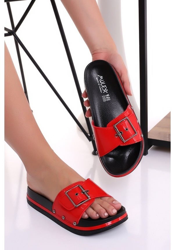 Resim Mulex 2251 Kalın Tabanlı Yumuşak Günlük Kadın Terlik-Kırmızı 