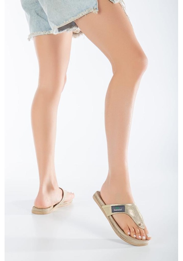 Resim Sandal Spor Kadın Parmak Arası Günlük Terlik Ss001-0108 Altın Sltn Altın 