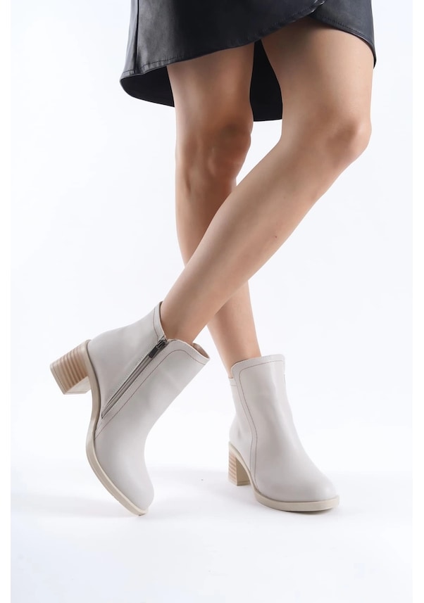 Resim Larıssa Fermuarlı Ortopedik Taban Topuklu Kadın Bot Ckt - Krem Krem 