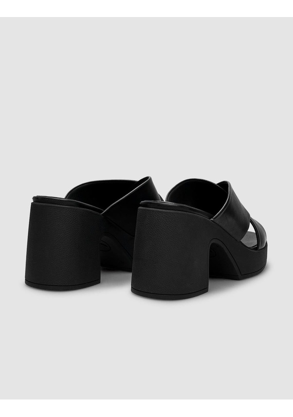 Resim %100 Hakiki Deri Siyah Kadın Topuklu Terlik-siyah Siyah 