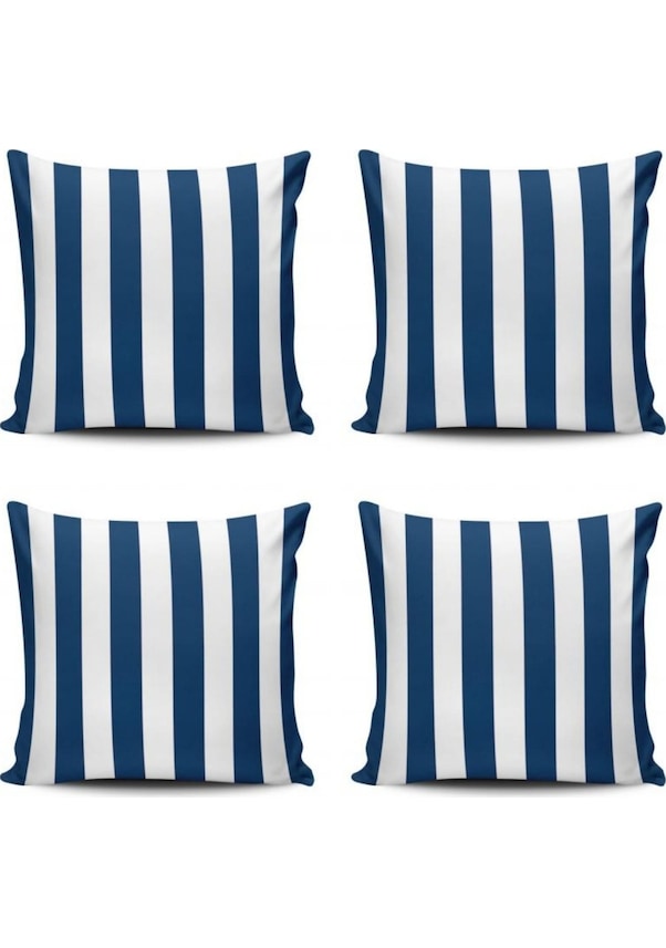 Resim Kırlent Dünyası Lacivert Çizgili 4 Lü Kombin Kırlent Kılıfı 