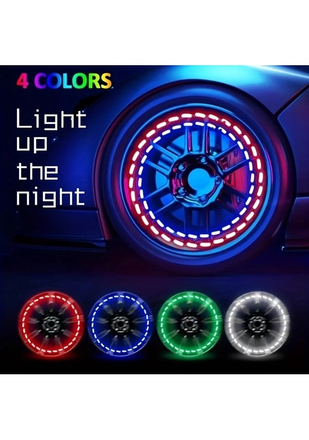 Resim Xuweiwei Solar Enerjili Led Tekerlek Kapak Işıkları 4pcs Colorful 4 Renk Modu Kırmızı Mavi Yeşil Beyaz 