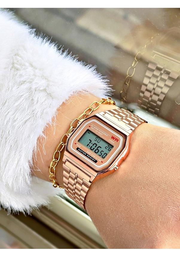 Resim Retro Özel Serisi Metal Kordon Digital Kol Saati-bileklik Hediyeli Bakır 