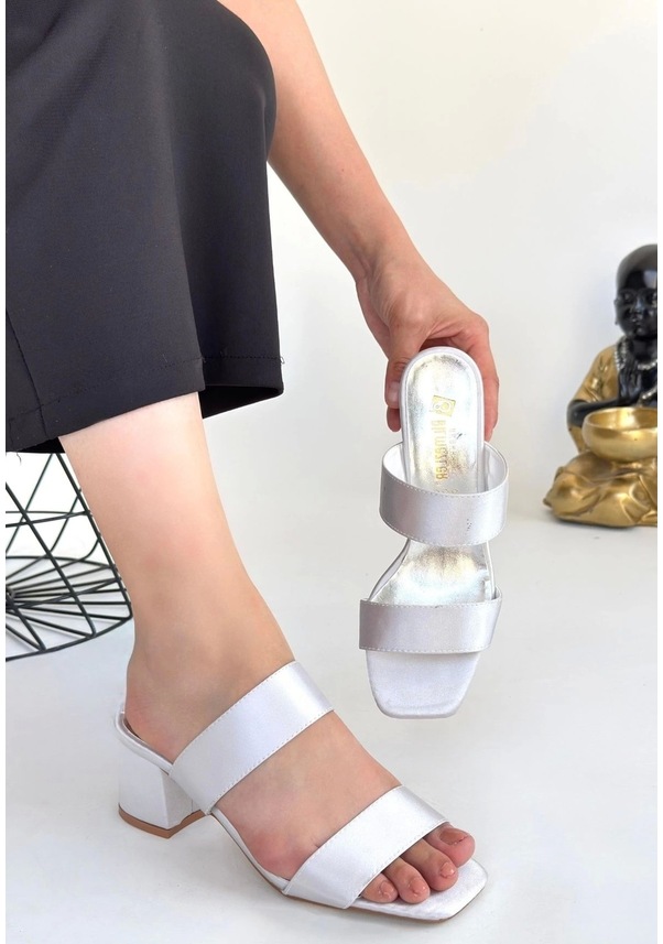 Resim Osper Gri Saten Topuklu Terlik Gri 