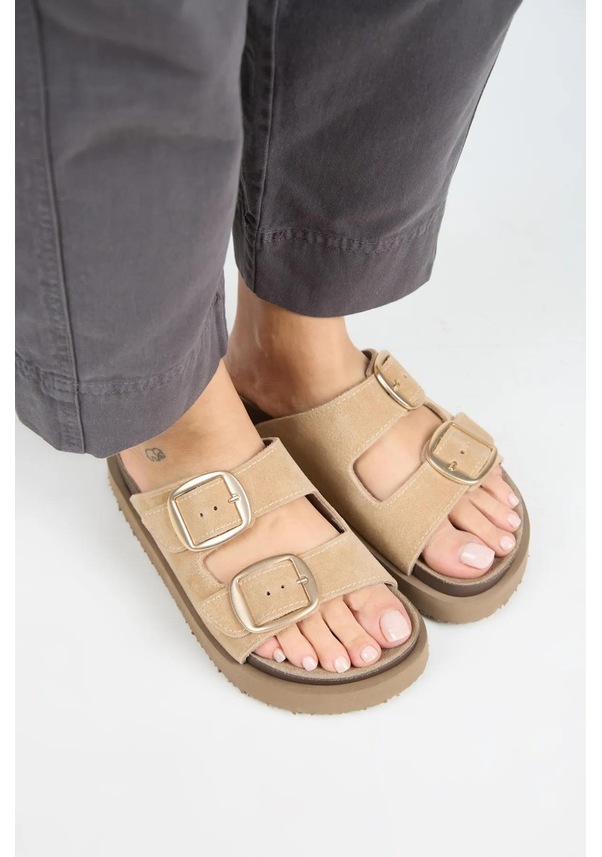 Resim İrene Platform Deri Kadın Terlik Kum-7132 Kum 