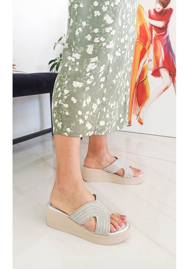 Resim Gümüş Dolgu Topuk Taş Detaylı Kadın Terlik 001 