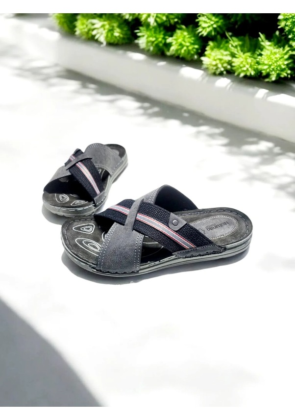 Resim Çapraz Tasarım Deri İç Taban Ev Ve Dışarı Terliği 