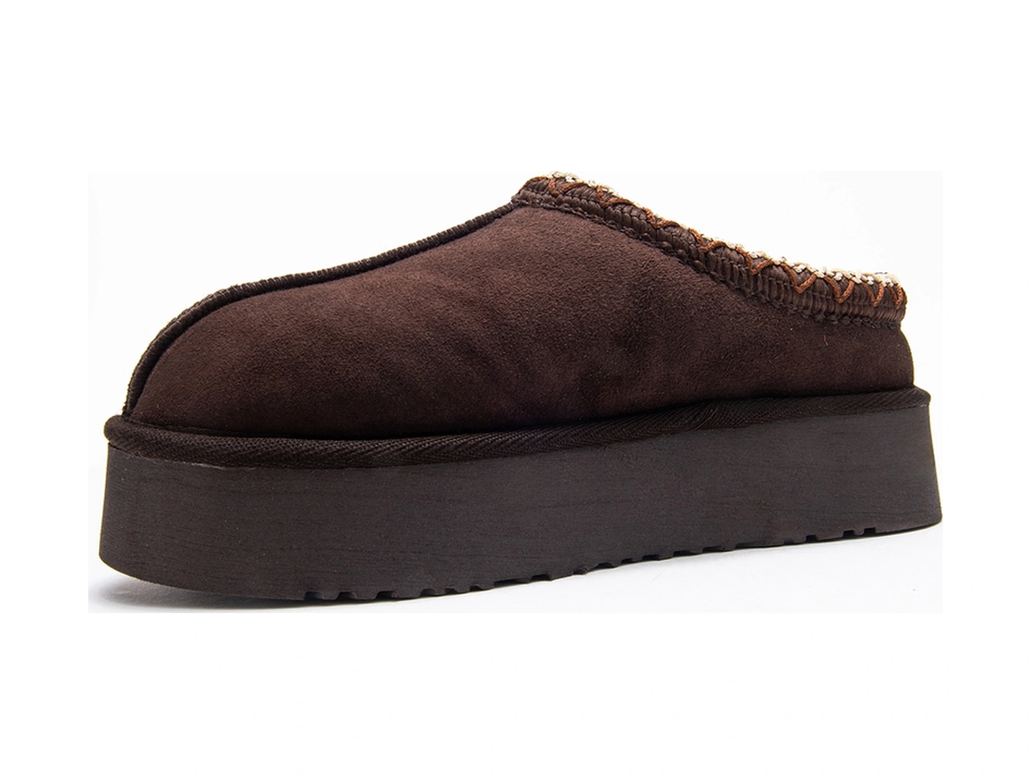 Resim Luvi Shoes Avelıa Kahverengi Süet Hakiki Deri Dikişli Kadın Kalın Tabanlı Kışlık Terlik Kahverengi 