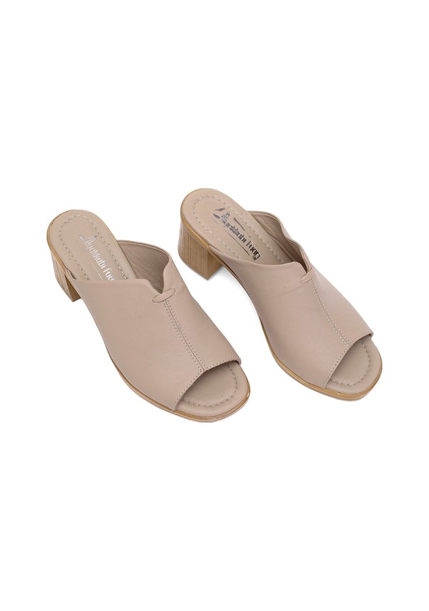 Resim Elit Koc22-10 Kadın Hakiki Deri Topuklu Terlik Bej Bej 