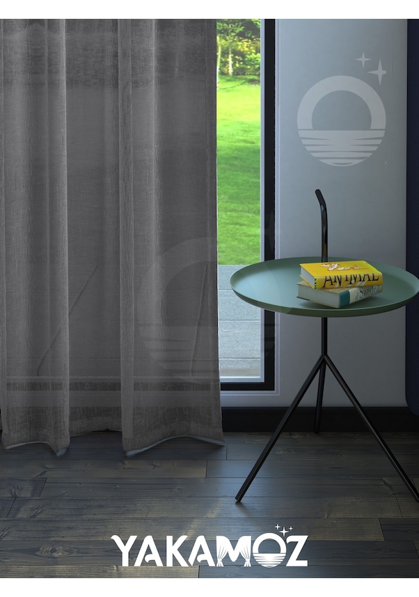 Resim Koyu Gri Keten Görünümlü Ekstraforlu Tül Perde Linen Touch Serisi Koyu Gri 