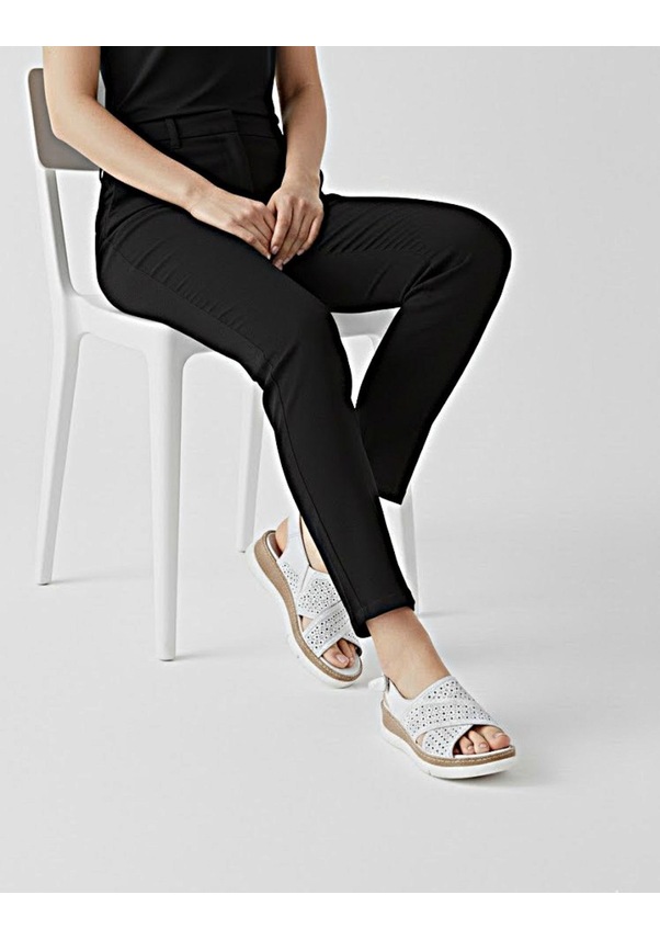 Resim İç Dış Hakiki Deri Çapraz Bantlı Dolgu Taban Kadın Sandalet Beyaz 