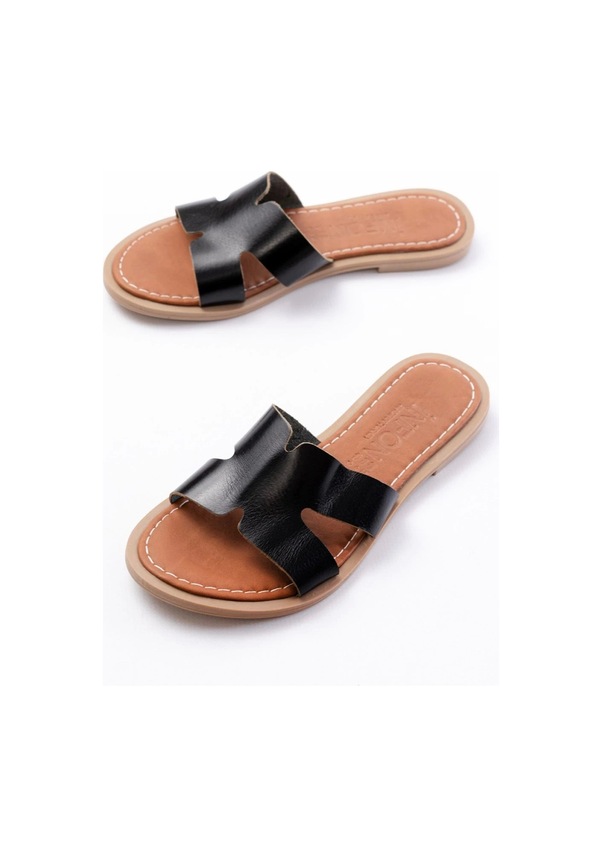 Resim 169-6100 Siyah Ortopedik Hakiki Deri Kadın Terlik Siyah 