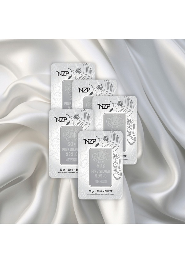 Resim 5 Adet 50 Gr Nizipli Gümüş Külçe 