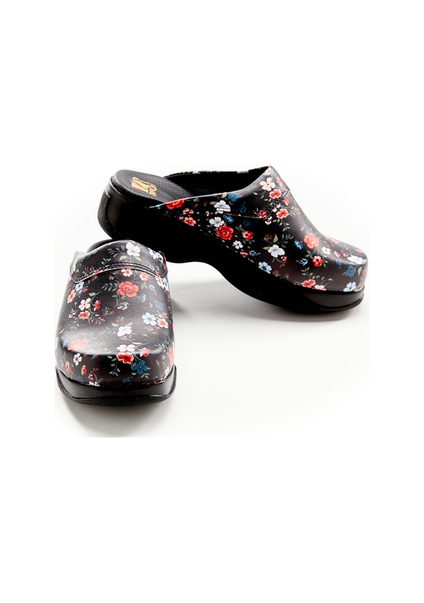 Resim Çiçek Desenli Hakiki Deri Bayan Sabo Terlik Siyah 