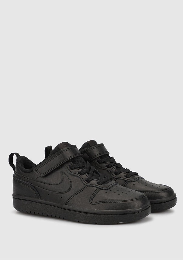 Resim Nike Court Borough Low 2 Leather Sneaker Hakiki Deri Lastik İpli Bantlı Unisex Spor Ayakkabı Siyah Siyah 