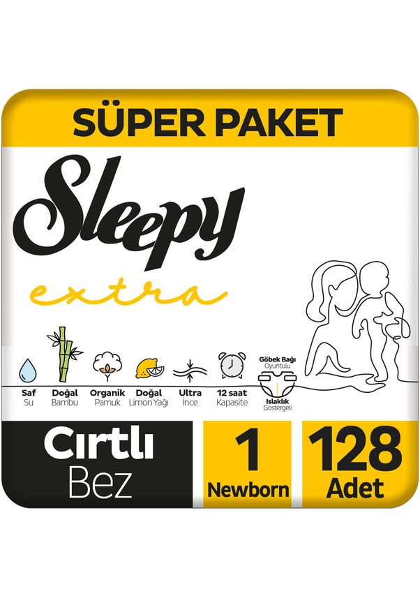 Sleepy Extra Günlük Aktivite Yenidoğan Bebek Bezi 1 Numara Süper Paket 128 Adet