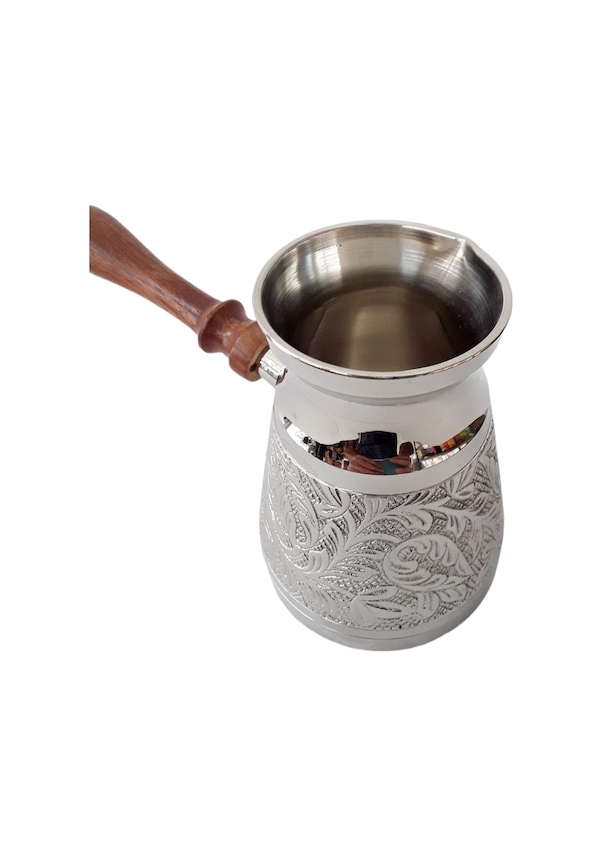 Resim Pirinç Döküm Cezve 4.75" Jumbo Uzun Boy Ahşap Saplı 