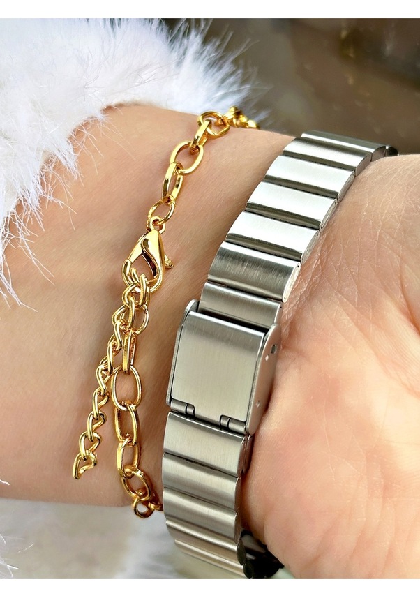 Resim Premium Özel Serisi Kare İnce Metal Kordon Kadın Kol Saati-bileklik Hediyeli Sarı 