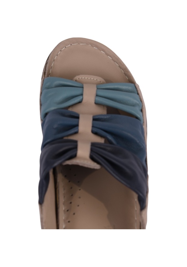 Resim Hakiki Deri Büzgülü Çok Bantlı Rahat Taban Kadın Terlik Napa-307 Vizon 