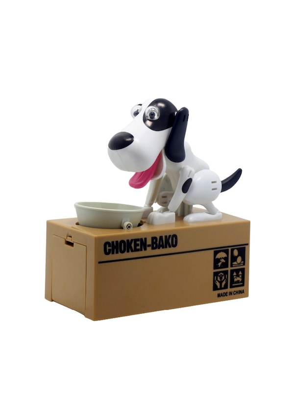 Resim Yaratıcı Karikatür Edacious Köpek Yavrusu Otomatik Para Yeme Para Tasarruf Kutusu, Beyaz Benekli Köpek 