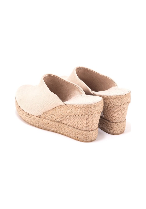 Resim Star Tombis Gerçek Elişi Platformlu Burnu Kapalı Elişi Hasır Keten 9cm Topuk Sabo Terlik Handmade Bej 