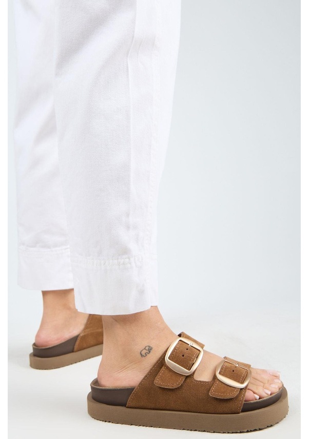 Resim İrene Platform Deri Kadın Terlik Taba-7138 Taba 