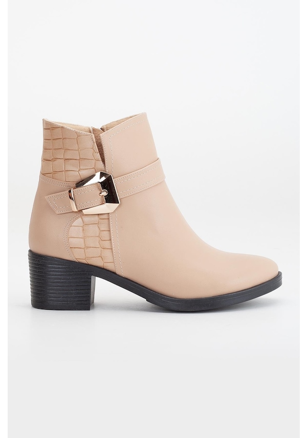 Resim Kadın Topuklu Bot Günlük Bej Cilt Kroko Baskılı Kalın Topuklu-3211 Bej 