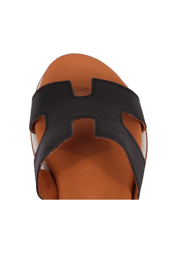 Resim Kadın H Kesimli Düz Taban Hakiki Terlik Napa-1202 Siyah 