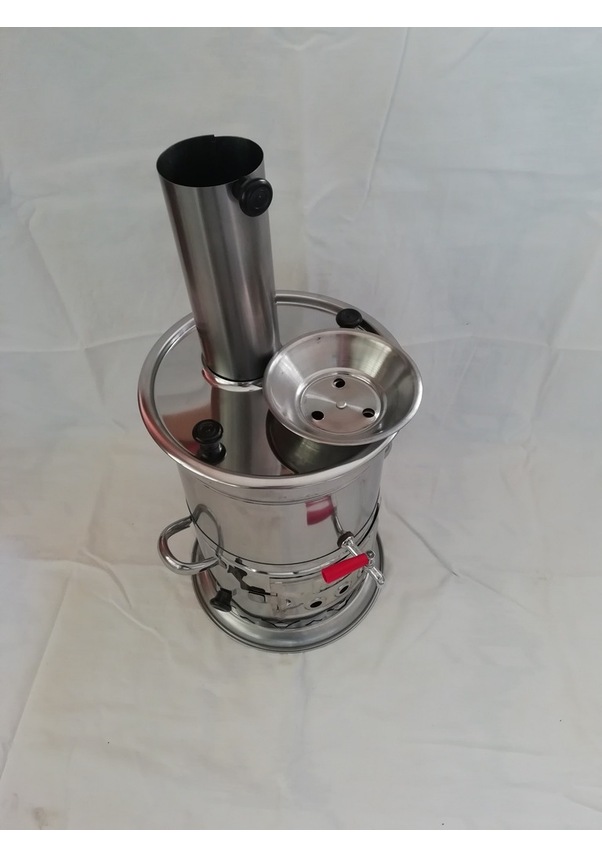 Resim Odunlu Kömürlü Tek Musluklu Paslanmaz Kromdan Çay Semaveri 