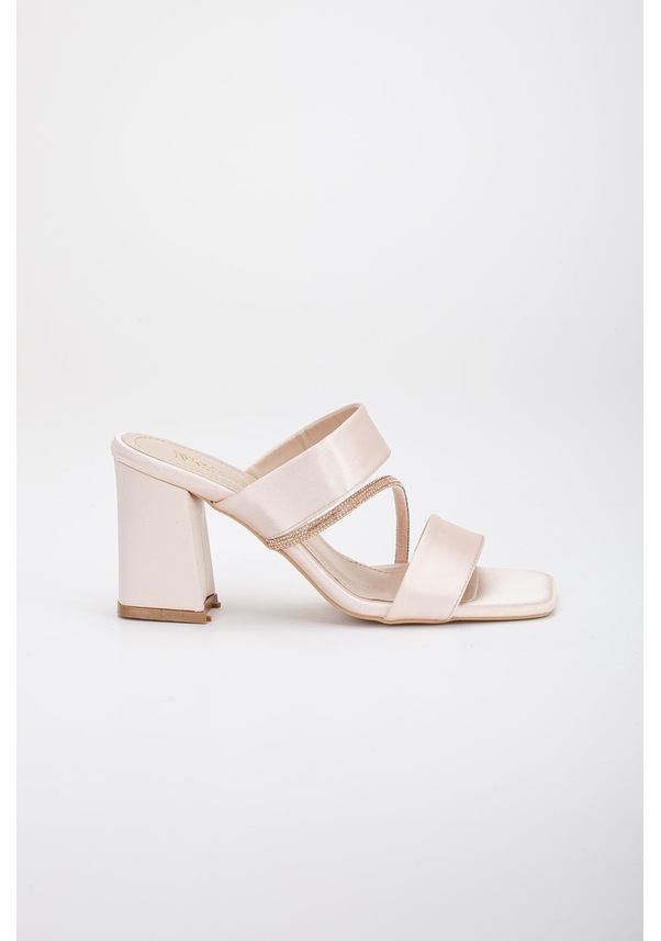 Resim Saten İki Bantlı Çapraz Şerit Taşlı Gold Kadın Topuklu Terlik-2841-gold Altın 