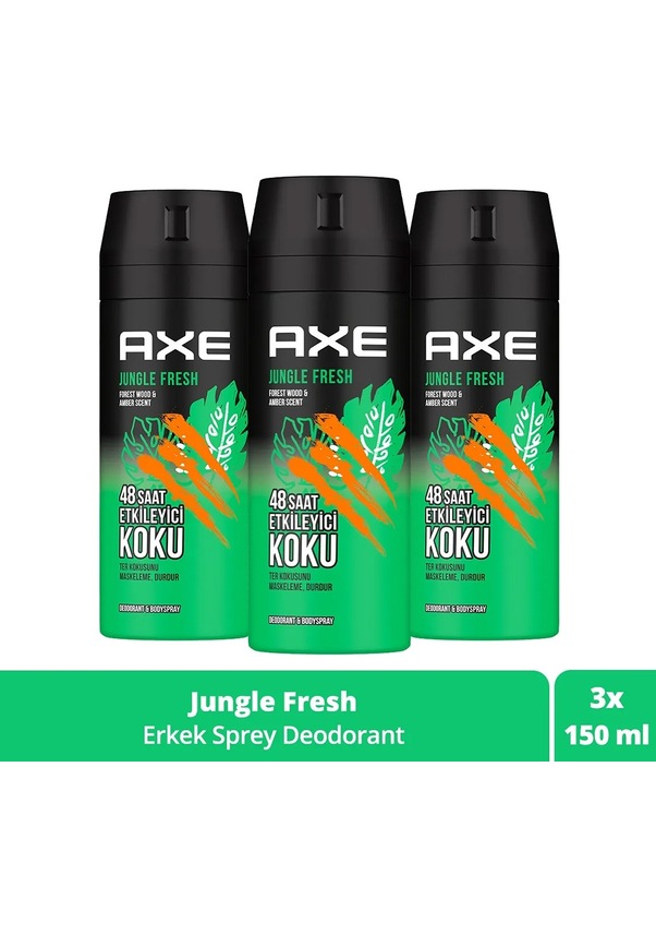 Axe Jungle Fresh Erkek Sprey Deodorant 3 x 150 ML Fiyatları ve Özellikleri