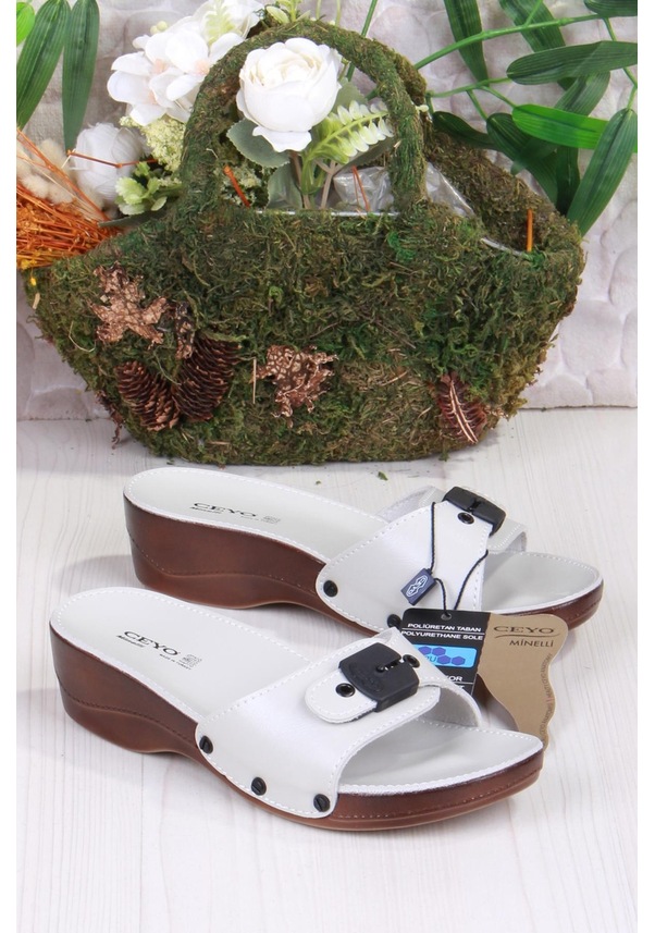 Resim Ceyo Minelli Topuklu Bej Ortapedik Dolgu Topuk Kadın Terlik Bej 